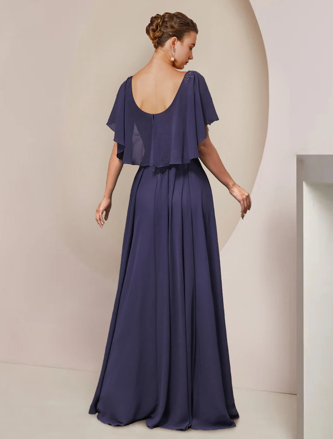 Wholesale  A-Line Mother of the Bride Dress Formal Wedding Guest Elegant Scoop Neck Floor Length Chiffon Lace Sleeveless with Pleats Appliques